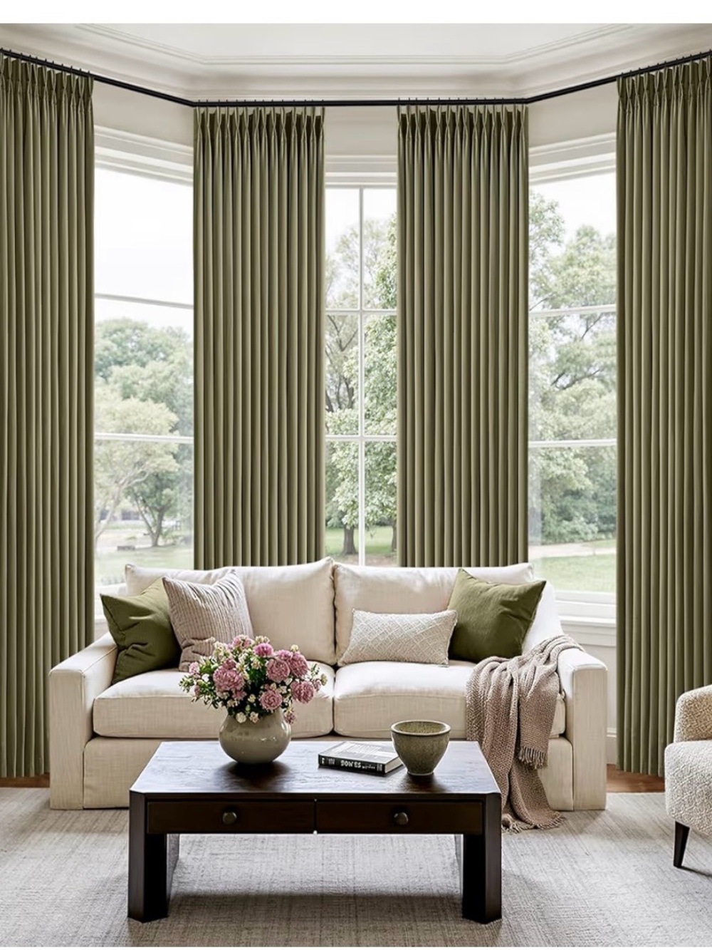 Olive Green Drapery Panels by